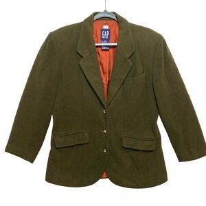 Vintage GAP Blazer Womens Medium Olive Green Jacket Wool Blend Notch